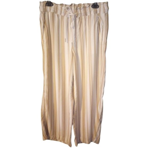 LOFT elastic waist cropped wide leg tan striped pants - Picture 1 of 11